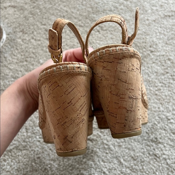 Stuart Weitzman Cork Wedge ls Peep-Toe Sandals size 2 wedges sling backs shoes - Picture 6 of 7